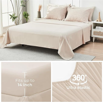 HYMOKEGE Beige Twin Comforter Set Seersucker 5 Pieces, All Season Luxury Bed in a Bag for Bedroom, Bedding Set with Comforters, Sheets, Pillowcase & Sham