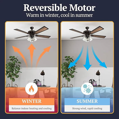 Prominence Home Glenmont, 52 Inch Farmhouse LED Ceiling Fan with Light, Pull Chain, Three Mounting Options, Dual Finish Blades, Reversible Motor - 40278-01 (Oil-Rubbed Bronze)