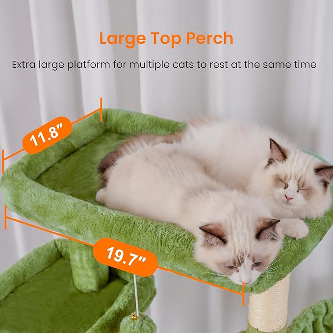Heybly Tall Cat Tree,78 inch Multi-Level Cat Tower for Indoor Cats, 2 Widened Plush Perches Cat Condo with Scratching Board and Big Caves, Green HCT033GR-Mewly Pet