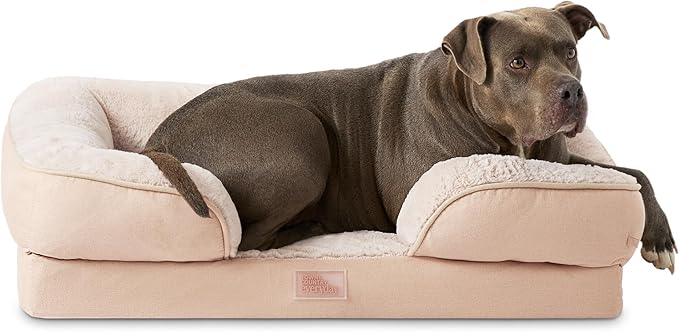 TOWN & COUNTRY EVERYDAY CuddleTown Comfy Solid Bolster Sofa Pet Bed, Supportive & Calming Egg Crate Foam, Non-Slip Bottom, Machine Washable Cover, Warm Taupe, Large 35"x25"x8"-Mewly Pet