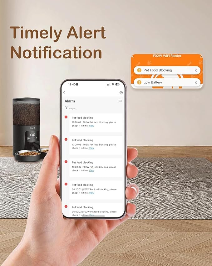 Automatic Cat Feeder 2 Cats - 5G WiFi Pet Feeder with APP Control, 6L Dry Food Dog Feeder with Blockage Alarms, 1-10 Meals Per Day-Mewly Pet