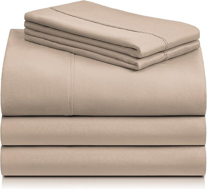 LuxClub 5 PC Split King Sheet Set, Breathable Luxury Bed Sheets, Deep Pockets Wrinkle Free Cooling Sheets Machine Washable Hotel Bedding Silky Soft - Light Khaki Split King