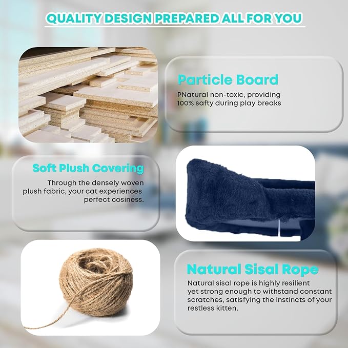 FDW Cat Tree 70in Cat Tower Multi-Level Durable Cat Scratching Post & Cozy Fun Cat Jumping Platform Space Saving Cat Condo Pet Play House for Indoor Cats,Navy Blue-Mewly Pet