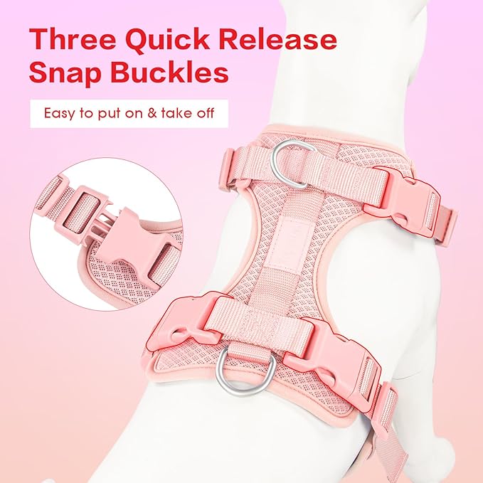 Wisedog Mesh Breathable Dog Harness: No Pull Harness with 3 Fast-Release Buckles Adjustable for Walking & Training for Small Medium Large Dogs (Pink, S: Neck=14"-19"/Chest=13"-24")-Mewly Pet