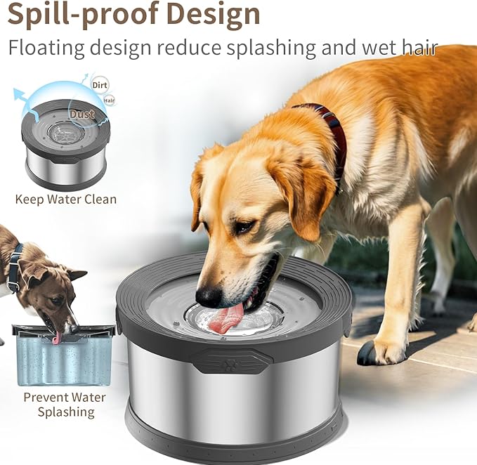 10L Dog Water Bowl No Spill 2.6 Gallon Super Large Capacity Stainless Steel No Splash Dog Bowls 338oz Slow Drinking Feeder with Non-Slip Base Pet Water Dispenser for Dogs-Mewly Pet