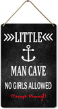 Wood Sign Little Man Cave No Girls Allowed, 8x12 Inch, Boys Only Sign For Room Boys