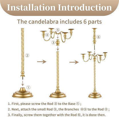 Sziqiqi Gold Candelabra Centerpieces for Tables 28in - Tall Candelabra Candle Holder for Wedding Gold Candlestick Holders for Table Centepiece Party Banquet Event