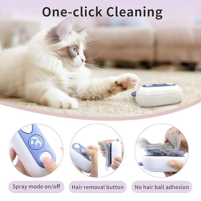 Cat Steam Brush, 3-in-1 Pet Steam Brush for Cats Shedding & Grooming, Brushes for Indoor Cats, Anti-Static Hair Removal Comb with Water Tank, Gentle Grooming Supplies for Long & Short Hair-Mewly Pet