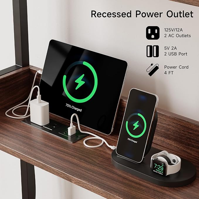 55 Inches Cat Litter Box Enclosure, Hidden Litter Box Furniture with 2 Storage Shelves and Charging Sockets, Wooden Cat House, Large Indoor Cabinet for Living Room & Entryway, Black-Mewly Pet