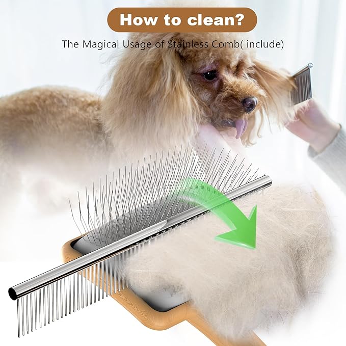 Slicker Brush for Dog, Doodles and Poodle Brush, for Tangles, Fluff Coat, Curly Hair Pets, Remove Loose Fur, Matts, Undercoat, Double Coat, 24mm Pins, 3.5''*2.4'' Head, Medium Size, Wood-Mewly Pet