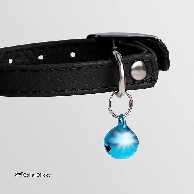 CollarDirect Leather Cat Collar, Kitten Collar with Removable Bell Black Blue Red Orange Lime Green (8-11 Inch, Black)-Mewly Pet