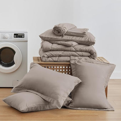 Love's cabin Queen Comforter Set Burlwood, 7 Pieces Queen Bed in a Bag, All Season Queen Bedding Sets with 1 Comforter, 1 Flat Sheet, 1 Fitted Sheet, 2 Pillowcase and 2 Pillow Sham
