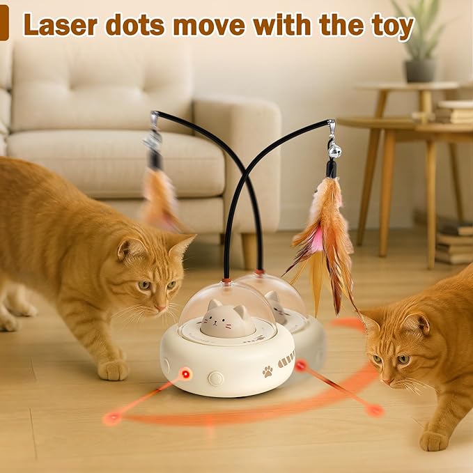 AIERSA Interactive Cat Toys for Indoor Cats, Automatic Enrichment Toy with LED Light and Feather for Cats and Kittens, Moving Self Play Stimulation Toy for Cat Lover Gifts-Mewly Pet