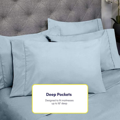 Full Size Bed Sheets - 6 Piece 1500 Supreme Collection Fine Brushed Microfiber Deep Pocket Full Sheet Set Bedding - 2 Extra Pillow Cases, Great Value, Full, Misty Blue