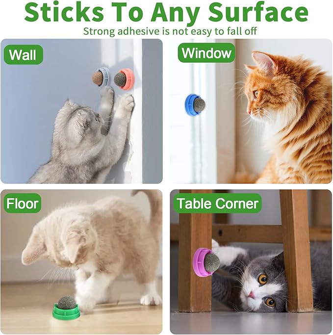 CCINEE 6PCS Catnip Balls for Cats Wall Catnip Toys Edible Cat Toys for Cat Lick Safe Healthy Kitten Chew Toys Teeth Cleaning Dental Cat Toys-Mewly Pet