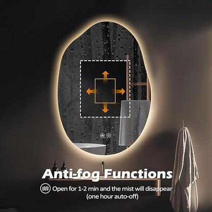 LED Light Bathroom Mirror 22x32, Stepless Dimmable Irregular Backlit Mirror with 3 Colors, Anti-Fog, Memory, Al-Alloy Lampshade, Frameless Makeup Mirror for Bathroom (Horizontal/Vertical)