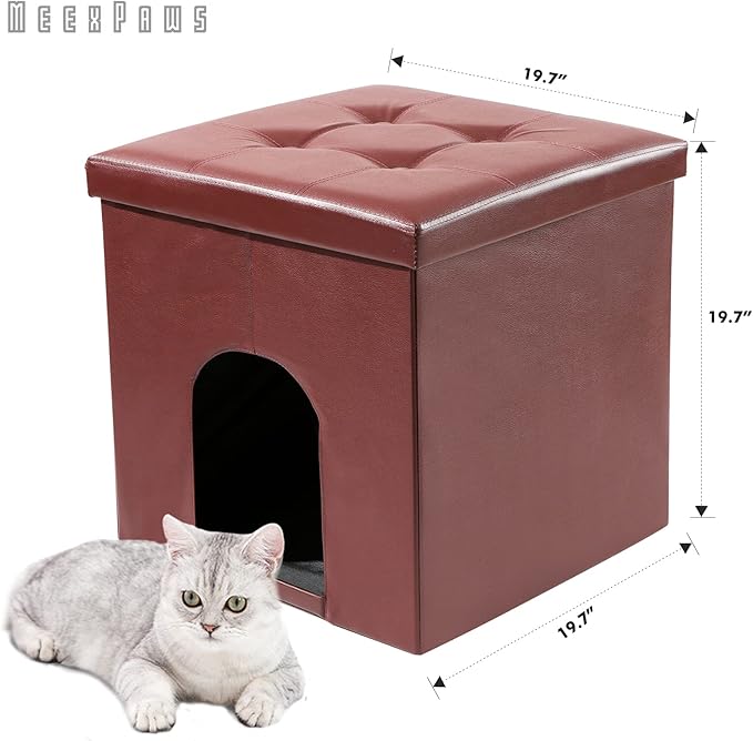 MEEXPAWS Cat Litter Box Enclosure Furniture Hidden, Cat Washroom Bench Storage Cabinet Small 19.7'' x 19.7'' x 19.7''| Dog Proof | Waterproof Inside | Easy Clean | Easy Assembly | Odor Control(Brown)-Mewly Pet