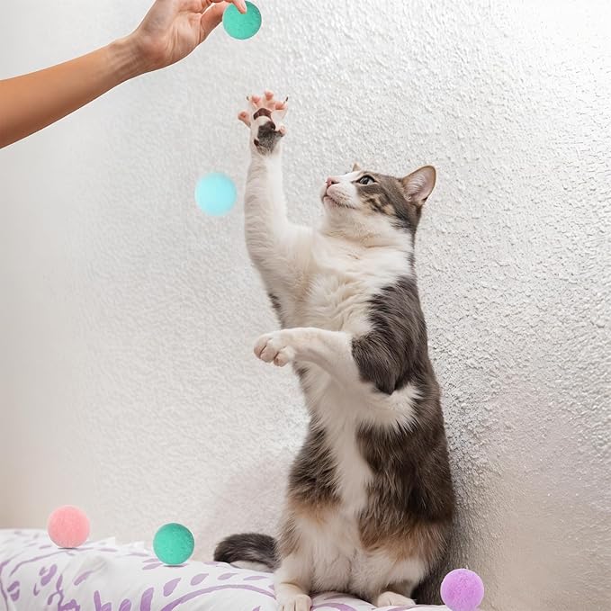 50 Pcs Cat Toy Balls 1.2-inch Colorful Cat Pom Pom Balls Soft Interactive Kitten Ball Cats Exercise Toys Fuzzy Kitten Interactive Playing Quiet Toy for Cats Pet-Mewly Pet
