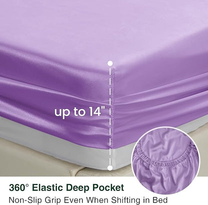 Love's cabin Twin Satin Sheets Sets - 3 Piece Lavender Silky Bed Sheets with Deep Pockets, Luxury Silk Feel Satin Twin Size Sheet Set Bedding Set (1 Flat Sheet,1 Fitted Sheet,1 Pillow case)