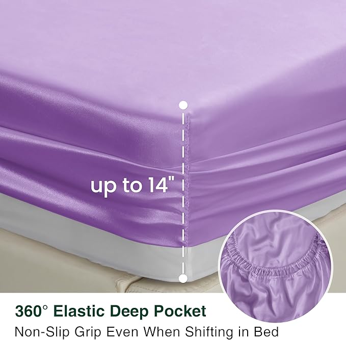 Love's cabin Twin XL Satin Sheet Sets - 3 Piece Lavender Silky Bed Sheets with Deep Pockets, Luxury Silk Feel Satin Sheet Set Twin XL (1 Flat Sheet,1 Fitted Sheet,1 Pillow case)