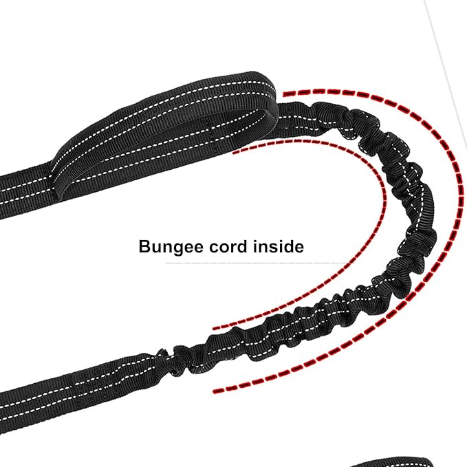ICEFANG Tactical Dog Leash,K9 Training Walking Bungee Lead with 2 Control Handle,Heavy Duty Quick Release Metal Clasp,Hands Free D-Ring for Medium Large Dogs (6ft,Reflective Black)-Mewly Pet