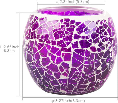 Rancco Glass Votive Candle Holder for Tealight, Romantic Mosaic Cracked Candle Holder, Candle Lamp Aromatherapy Candlescape Bowl for Valentine's Thanksgiving, Christmas Table Centerpiece, Party Decor