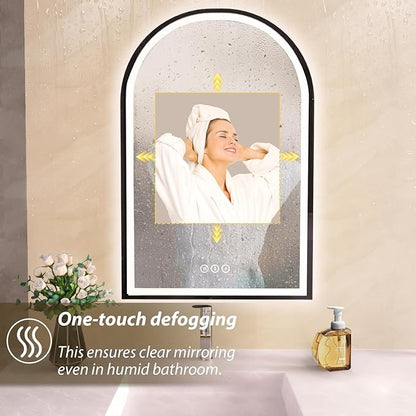 Arch Vanity Mirror with Lights, 24x36 Inch Led Mirror for Bathroom, Wall-Mounted Mirror with Anti-Fog, Memory Function, 3 Color Temperature, Dimmable Led Bathroom Mirror