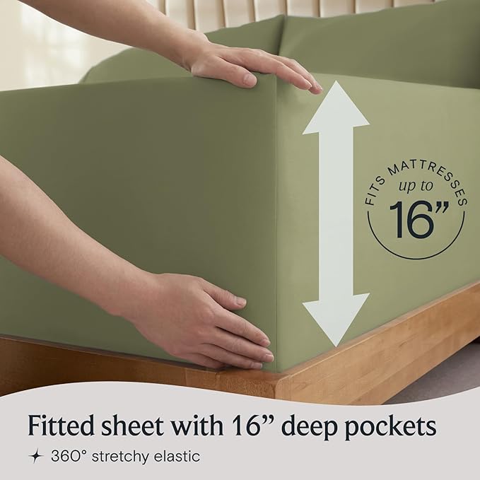 LuxClub 4 PC King Sheet Set, Breathable Luxury Bed Sheets, Deep Pockets Wrinkle Free Cooling Bed Sheets Machine Washable Hotel Bedding Silky Soft - Olive King