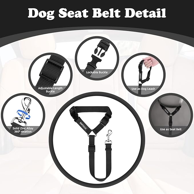 BWOGUE Pet Dog Cat Seat Belts, Car Headrest Restraint Adjustable Safety Leads Vehicle Seatbelt Harness (1 Pack)-Mewly Pet