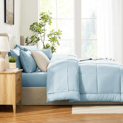 CozyLux Twin XL Comforter Set Light Blue, 5 Pieces Twin Extra Long Bed in a Bag for College Dorm, All Season Bedding Set with Stitch Quilted Comforter, Flat Sheet, Fitted Sheet, Pillowcases