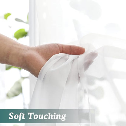 Chyhomenyc White Sheer Curtains 72 Inch Length 2 Panels, Light Filtering Top Dual Rod Pocket Voile Window Curtain Drapes for French Door, Bedroom Living and Children Room, Each 42W x 72L