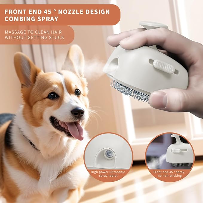 Cat Steam Brush for Shedding, 4 in 1 Rechargeable Steam Brush for Cats and Dogs, Anti-Static, Massage, Cleaning, Shedding & Combing All In One!-Mewly Pet