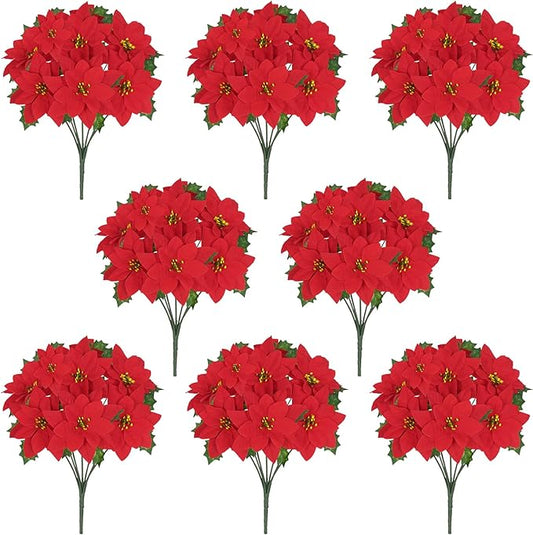 8 Pack Poinsettia Flowers Artificial Christmas Decorations, Red Poinsettia Flowers for Christmas Tree, Velvet Poinsettias Artificial Flowers for Xmas Decor DIY for Home Vase Indoor Outdoor Garden