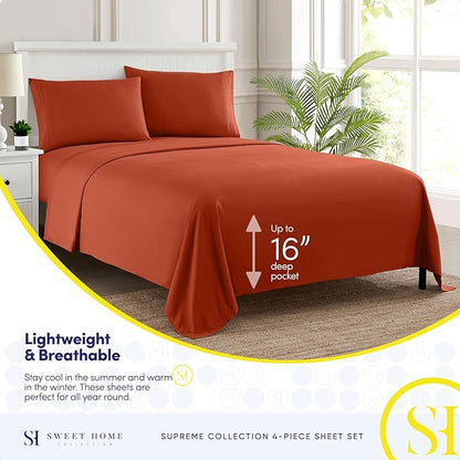 Twin Sheets - Breathable Luxury Sheets with Full Elastic & Secure Corner Straps Built In - 1800 Supreme Collection Extra Soft Deep Pocket Bedding Set, Sheet Set, Twin, Rust