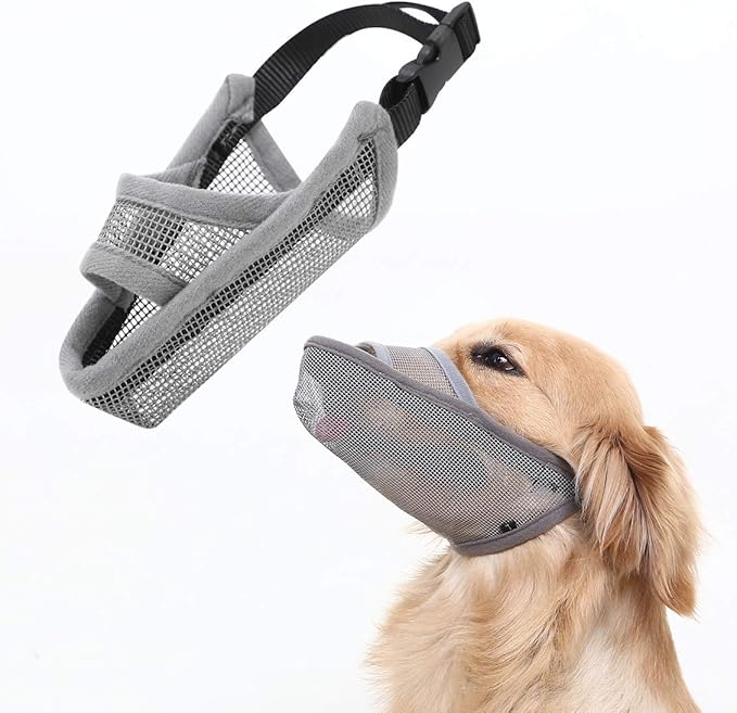 Crazy Felix Nylon Dog Muzzle for Small Medium Large Dogs Dachshund Beagle Poodle Labrador, Air Mesh Breathable and Drinkable Pet Mouth Guard for Anti-Biting Chewing Scavenging(S, Grey)-Mewly Pet