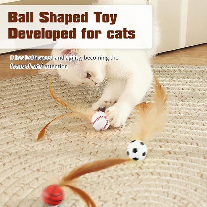 6 Pcs Feather Ball Cat Toy,Interactive Feather Bouncy Ball Toy Set for Cats,Mini and Elastic,Suitable for Pets to Play Indoors and Outdoors-Mewly Pet