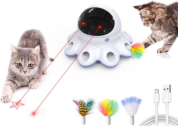 ORSDA Cat Laser Toy, 2-in-1 Interactive Automatic Motion Activated Moving 8 Holes Whack A Mole Feather, USB Rechargeable Electronic Smart Sensor Kitten Toys for Indoor Exercise-Mewly Pet