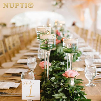 NUPTIO Tealight Candle Holders Glass: Set of 3 Long Stemmed Candle Stands for Dinner Table Centerpiece - Monet Candleholders Pillar Floating Candles