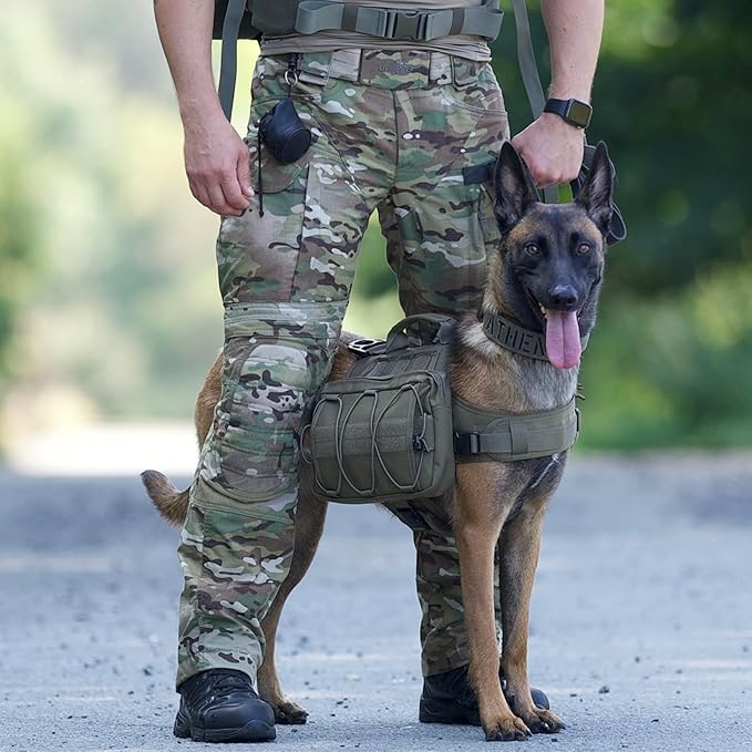 OneTigris Dog Backpack for Hiking Nylon Dog Harness Backpack with Side Pockets for Large Dog with 17"-23.5" Neck Girth and 25"-31" Chest Girth (Green, Medium)-Mewly Pet