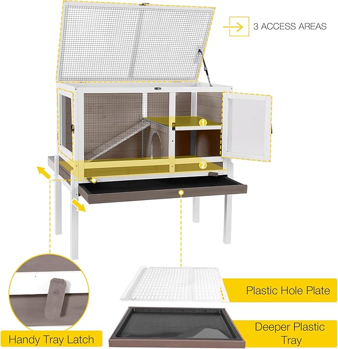 Aivituvin Wooden Guinea Pig Cages Indoor with Removable Stand, Anti Chewing Rabbit Hutch with Ramp and Wire Mesh, 2 Story Small Animals House Habitat with Pull Out Tray (Brown)-Mewly Pet