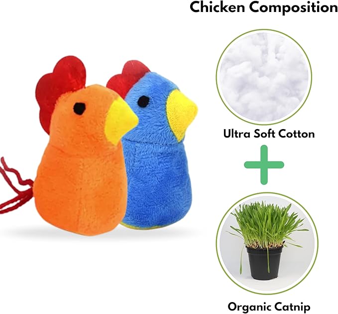 Catnip Cat Toy, 2 Pack Chicken Bird Interactive Chew Kicker Toys, cat Toys for Indoor Cats, Boredom Relief Kitten Exercise, Soft Durable for All Breed-Mewly Pet