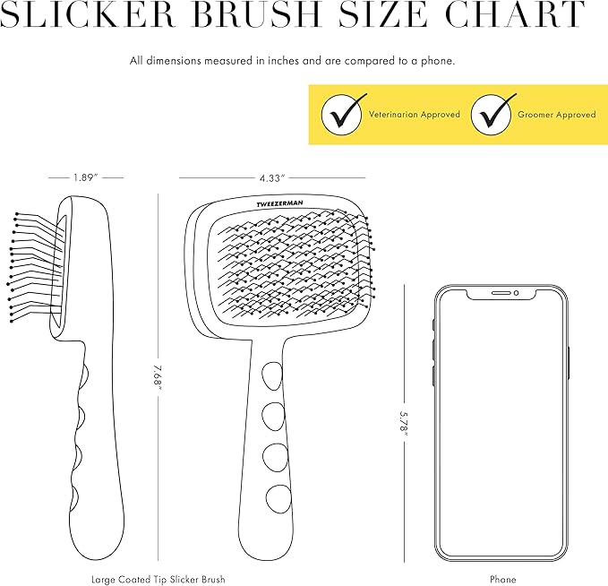 Tweezerman Dog and Cat Slicker Brush for Large Pets, Grooming Brush with Coated Bristles to Prevent Scratching and Ergonomic Handle-Mewly Pet