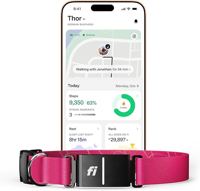 New Fi Series 3+ Smart Dog Tracker Collar – AI GPS for Dogs, Health & Behavior Monitor, Virtual Fence, Escape Alerts, Waterproof, Apple Watch Compatible 12Mo Membership Included-Mewly Pet