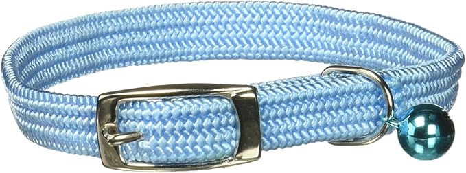 Kool Kat Elastic Cat Safety Collar with Bell, Light Blue, 12"-Mewly Pet