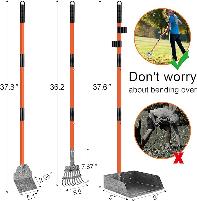 TNELTUEB Scooper Adjustable Long Handle Metal Tray Rake and Spade Poop Scooper for Dogs Pack Poop Scoop Pet Waste Removal Poop Scoop for Large Dogs and Pets Great for Lawns Grass Gravel-Mewly Pet