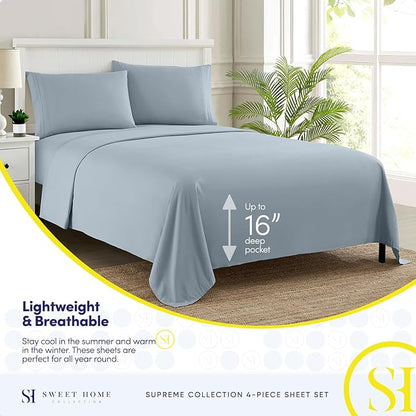 Twin Sheets - Breathable Luxury Sheets with Full Elastic & Secure Corner Straps Built In - 1800 Supreme Collection Extra Soft Deep Pocket Bedding Set, Sheet Set, Twin, Misty Blue