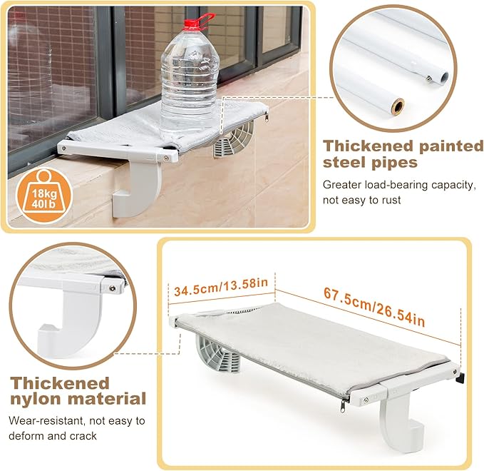 Sunhoo Cat Window Perch Hammock Kitty Bed for Windowsill Bedside Large Cats Shelf Seat inside with Adjustable Ledge Sturdy Removable Cover Easy Assembly No Suction No Drill Hold 40lbs 26.54*13.58in(L)-Mewly Pet