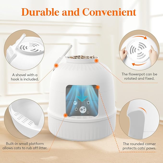 Lifewit Litter Box Cat with Faux Plant & Scoop, Hidden Enclosure Litter Tray with Odor Control & Carbon Filter in Living Room, Bedroom, Corner, White-Mewly Pet