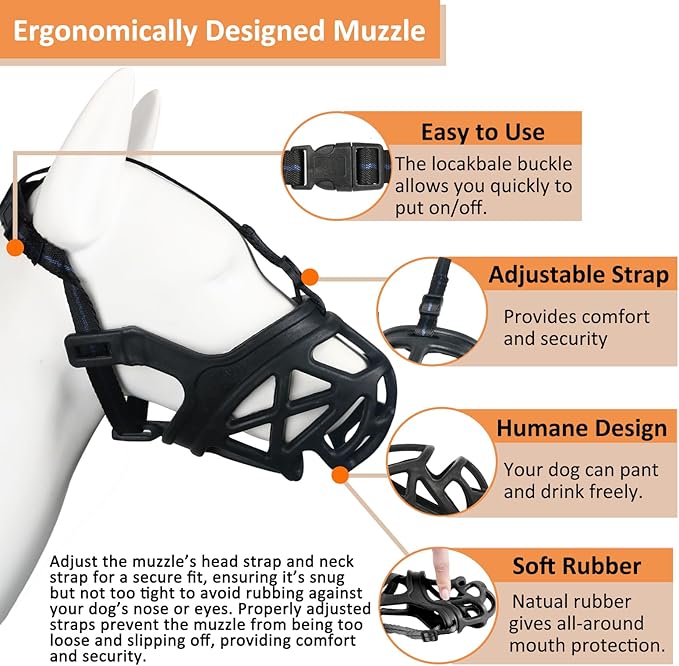 BARKLESS Dog Muzzle, Basket Muzzle for Biting, Chewing and Scavenging, Humane Cage Mouth Cover, Perfect for Grooming and Training Small, Medium, Large Aggressive Reactive Dogs (XS, Black)-Mewly Pet