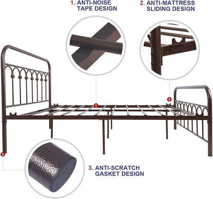 TUSEER Metal Bed Frame Full Size with Vintage Headboard and Footboard Platform Base Wrought Iron Double Bed Frame (Antique Brown,Full).